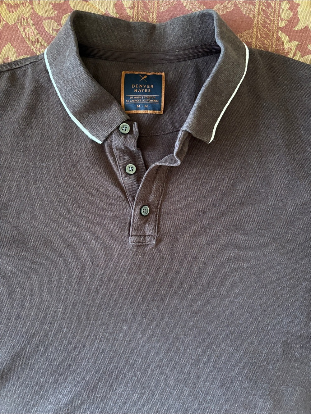 Denver Hayes Men's Chocolate Brown Polo shirt with Contrast Size M